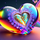 Colorful 3D-rendered heart with butterflies and sparkles