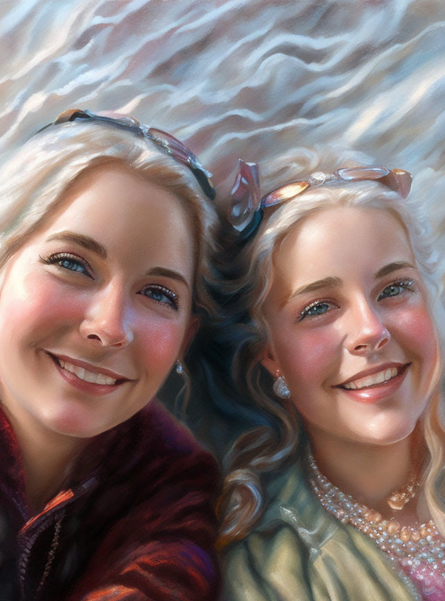 Close-up of two smiling young women in soft sunlight