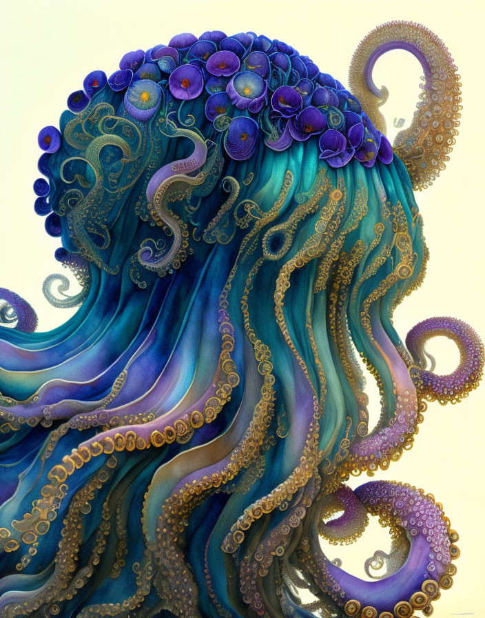 Vibrant surreal octopus artwork with flowing tentacles