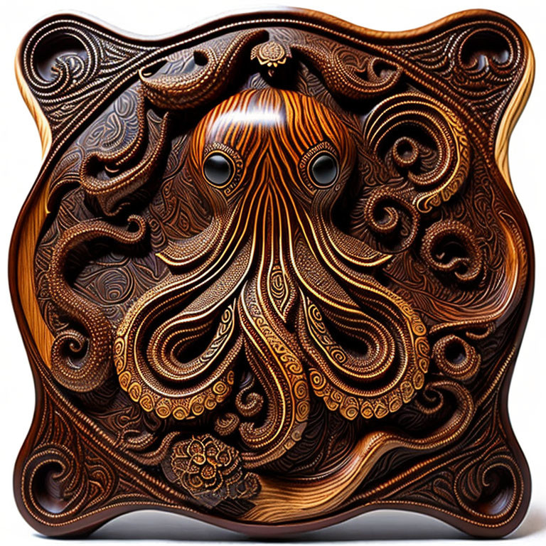 Symmetrical Wood Carving with Octopus-Inspired Design