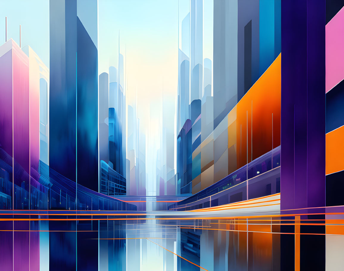 Vibrant futuristic cityscape with colorful high-rise buildings