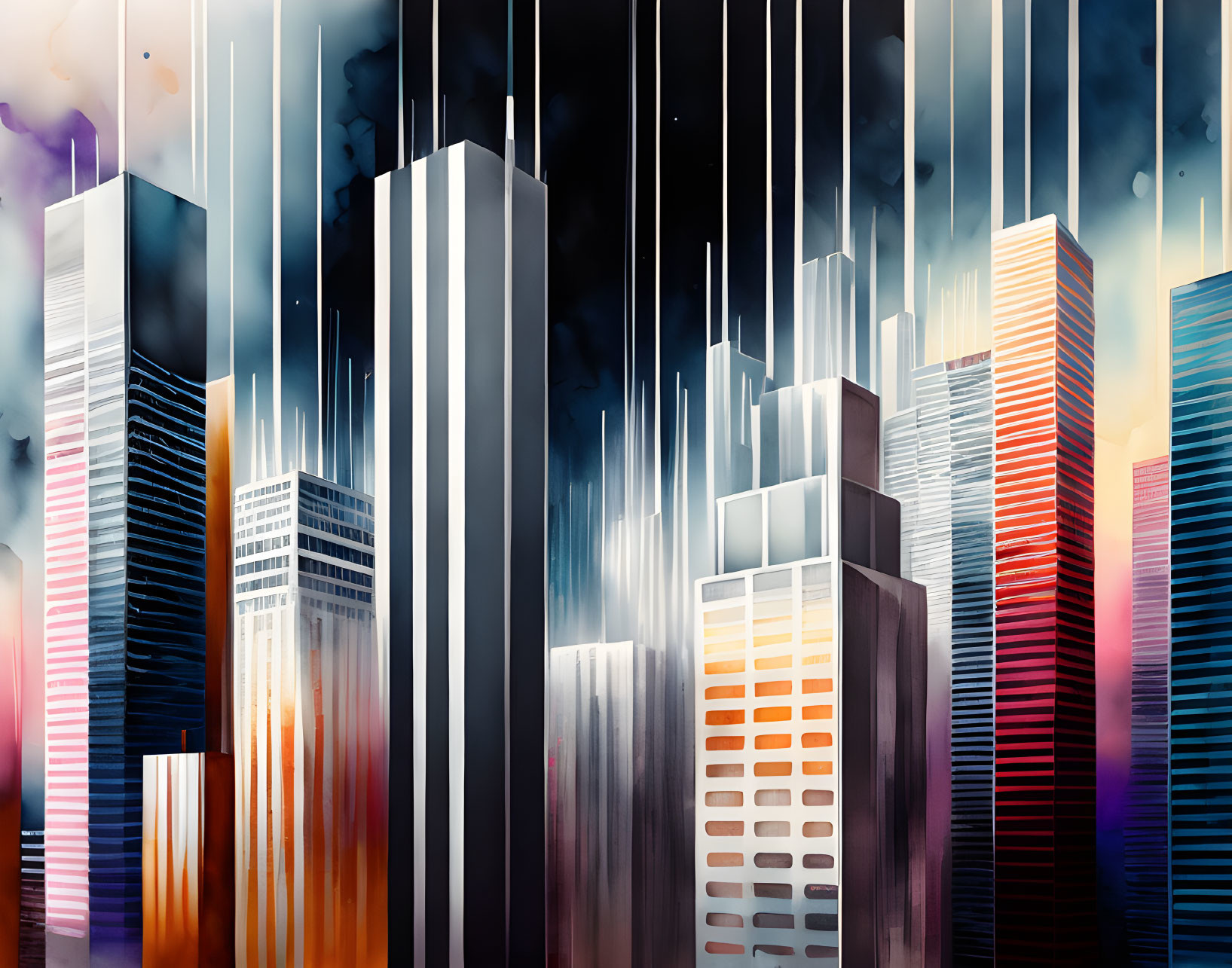 Vivid, Melting Skyscrapers in Dynamic Cityscape