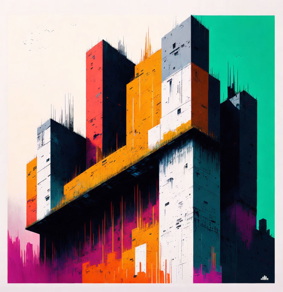 Colorful Abstract Artwork: Geometric Shapes Resembling Skyscrapers