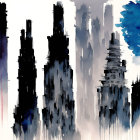 Vibrant Abstract Cityscape with Skyscrapers and Dynamic Elements