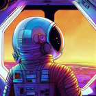 Detailed Spacesuit Astronaut Observing Vibrant Nebula from Spacecraft Window