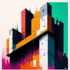 Colorful Abstract Artwork: Geometric Shapes Resembling Skyscrapers