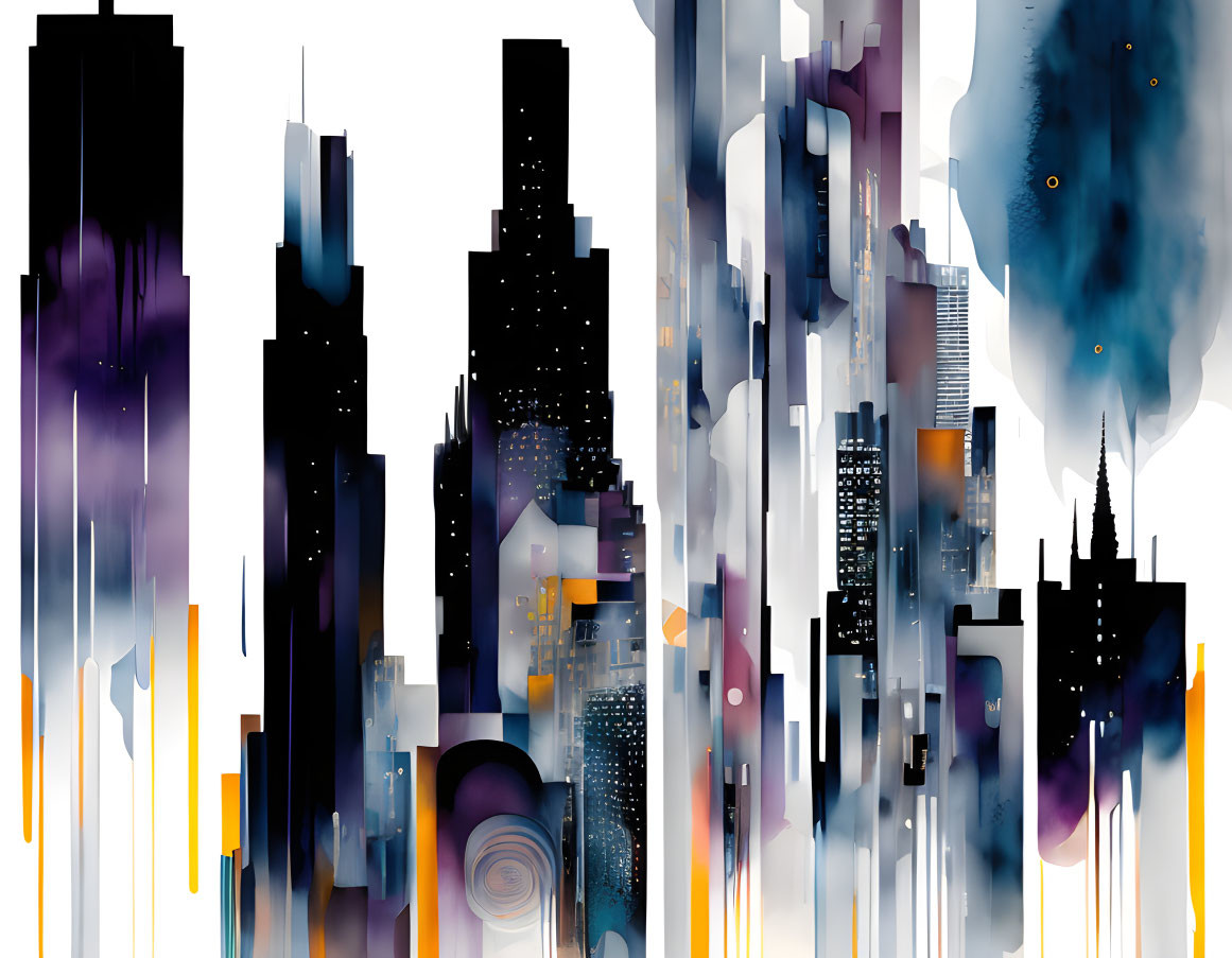 Vibrant Abstract Cityscape with Skyscrapers and Dynamic Elements