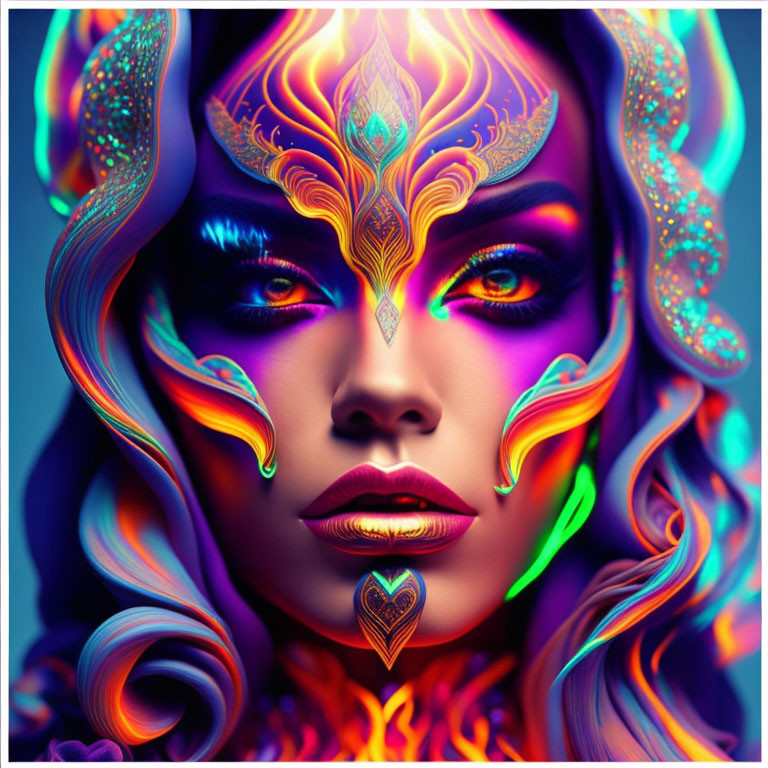 Colorful Psychedelic Patterns Transform Woman's Portrait