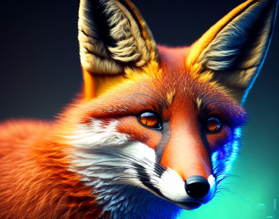 Vivid Orange Fox Portrait on Gradient Background