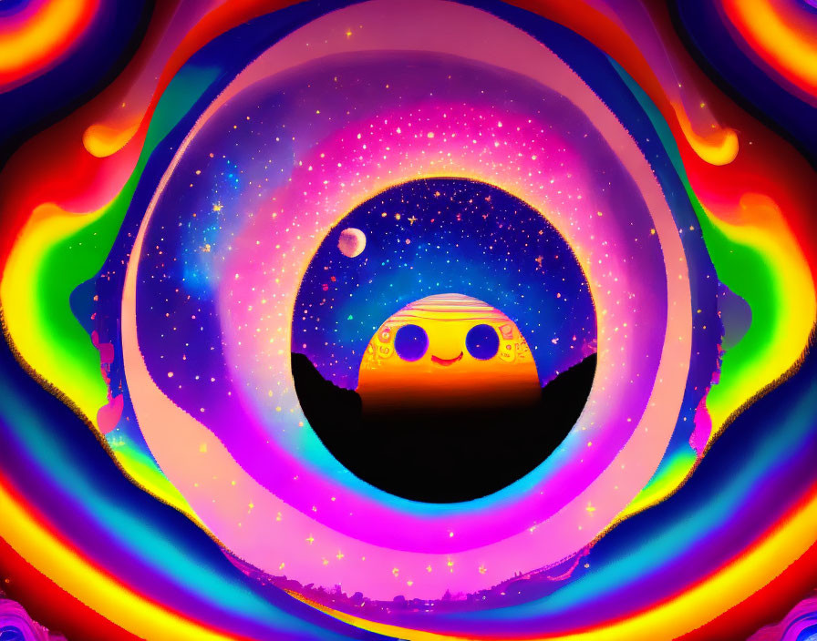 Colorful Cosmic Cat Silhouette on Psychedelic Background