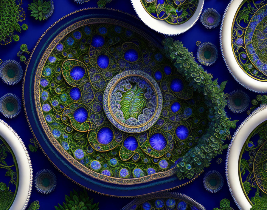 Intricate Blue Fractal Image with Symmetrical Patterns