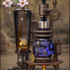 Steampunk-inspired apparatus with floral accents and intricate details