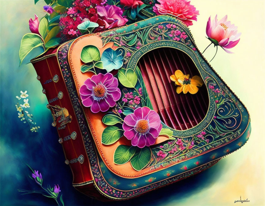 Colorful Floral Accordion Painting on Soft Background