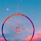 Dreamcatcher Hanging Against Pink Clouds on Blue Sky