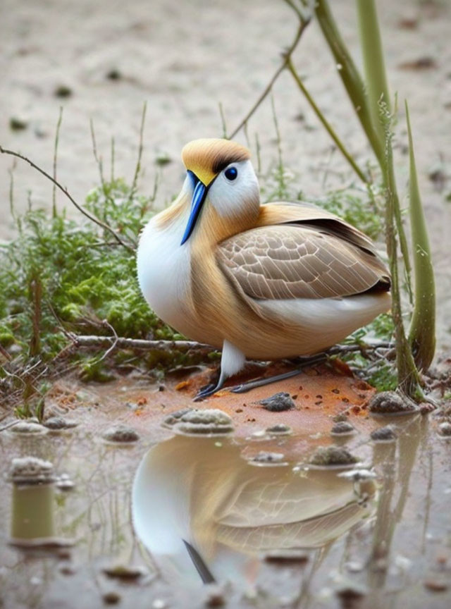 Beige and White Bird with Large Beak Near Water