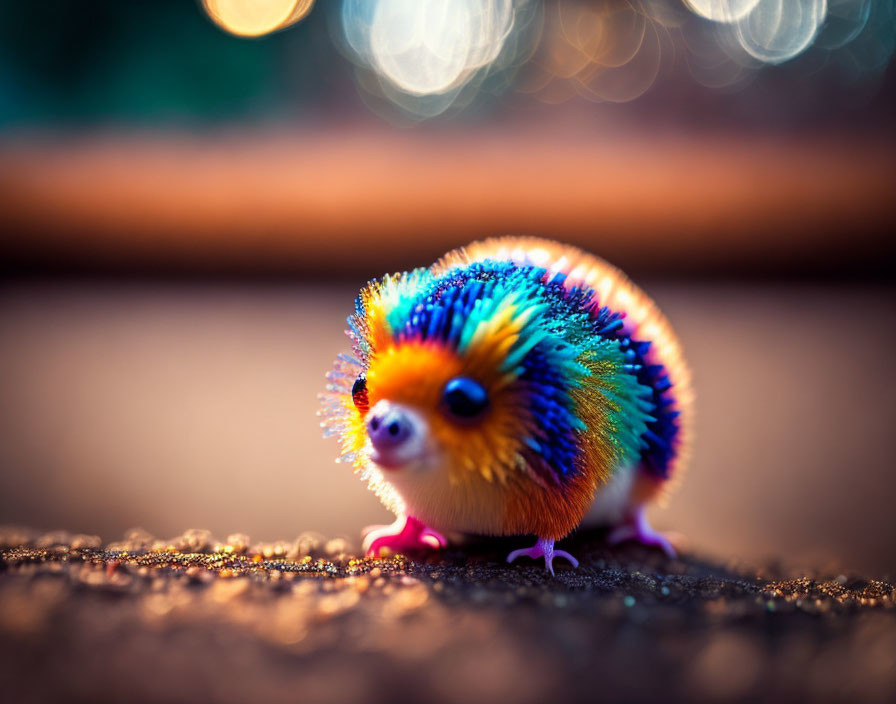 Vibrant Toy Hedgehog with Colorful Spikes on Blurry Background