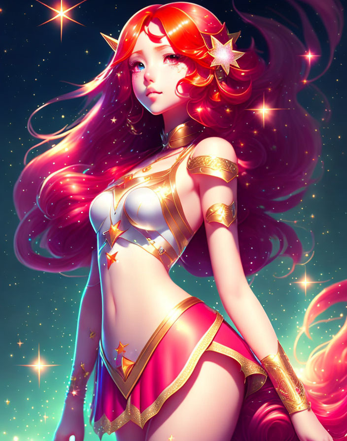 Cosmic-themed animated character with pink hair and star accessories