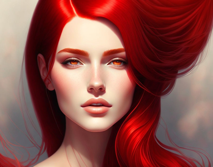 Vibrant red hair woman portrait with amber eyes