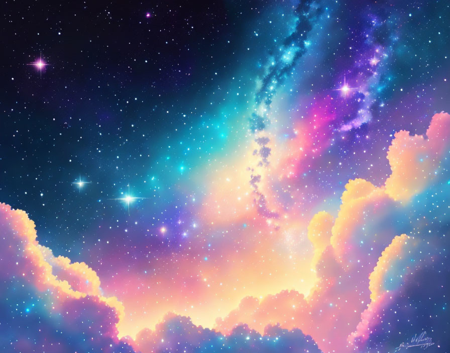 Colorful Fluffy Clouds in Cosmic Space Scene