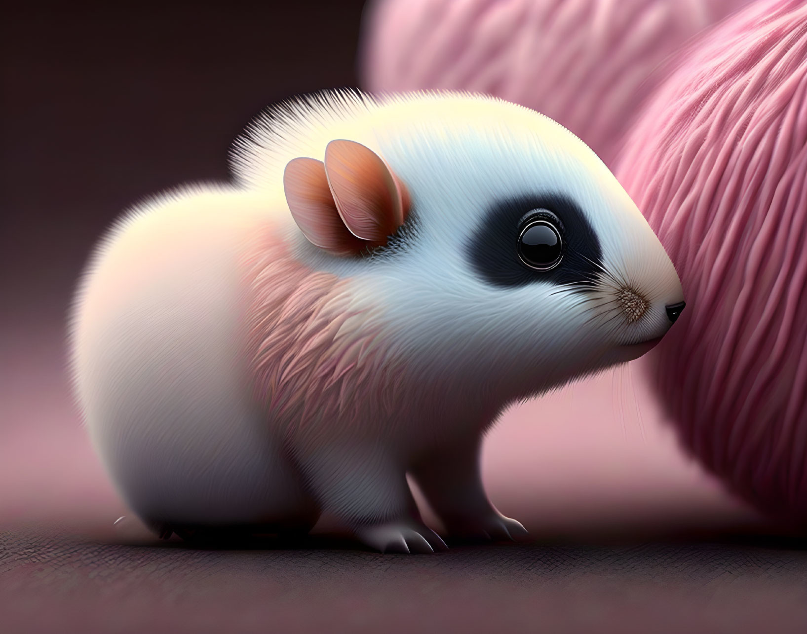 Stylized digital art: Fluffy guinea pig with black and white fur