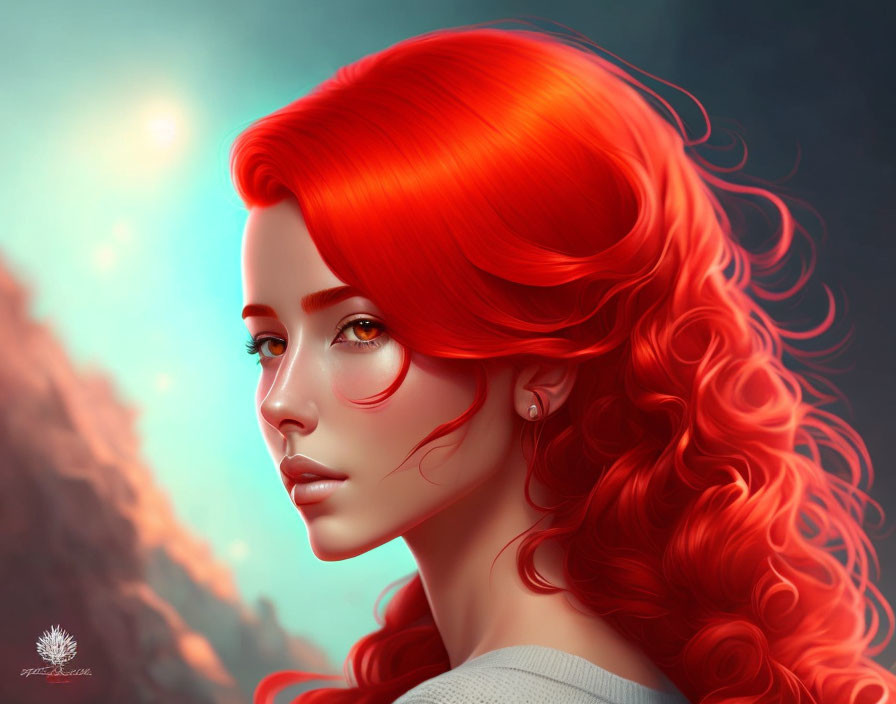 Vibrant red hair woman portrait on warm background