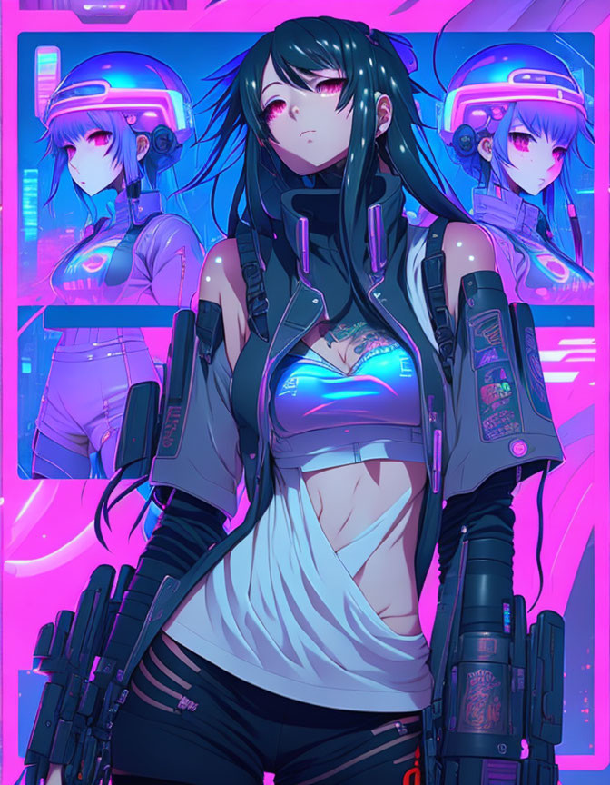 Futuristic Anime-Style Female Characters with Cybernetic Enhancements