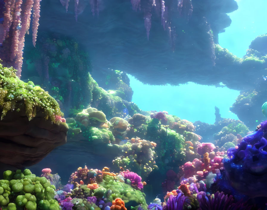 Vibrant Coral Reefs in Sunlit Underwater Scene