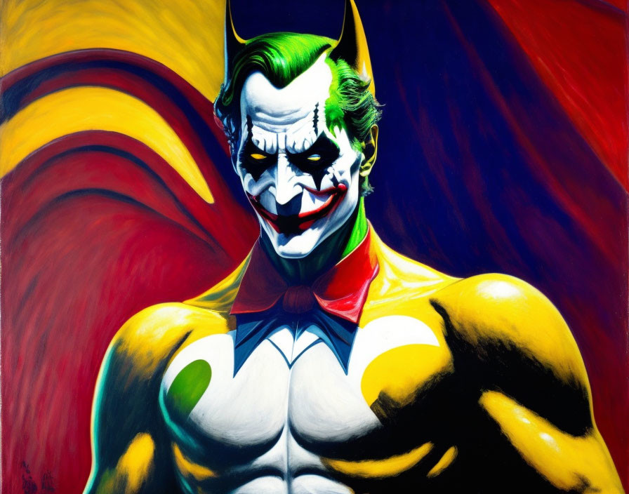 Colorful Artwork: Joker in Hybrid Costume with Batman Elements