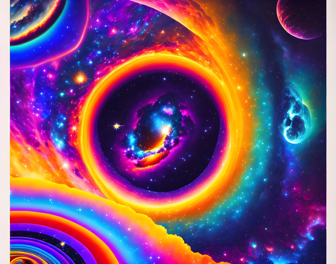 Colorful Digital Artwork: Cosmic Galaxies and Celestial Bodies