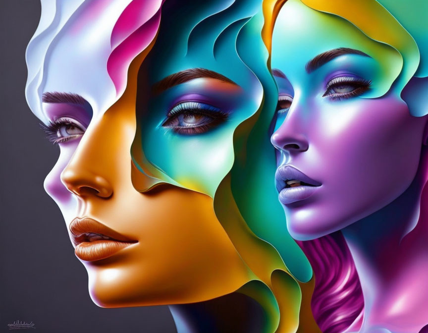 Vibrant, colorful faces blend with intricate makeup details