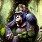 Digital Artwork: Gorilla with Human-like Features in Jungle Setting