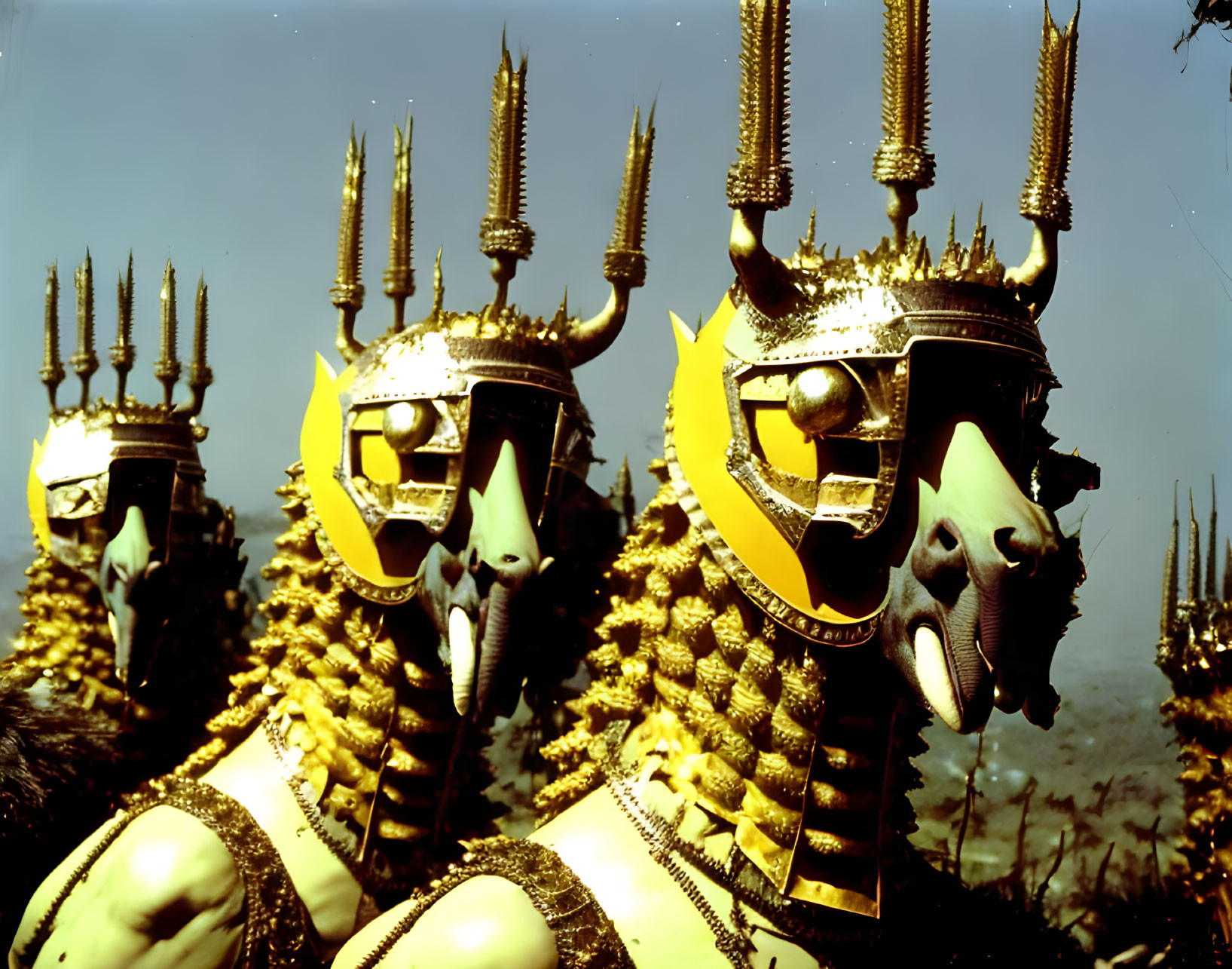 Intricate Traditional Thai Masks with Golden Designs