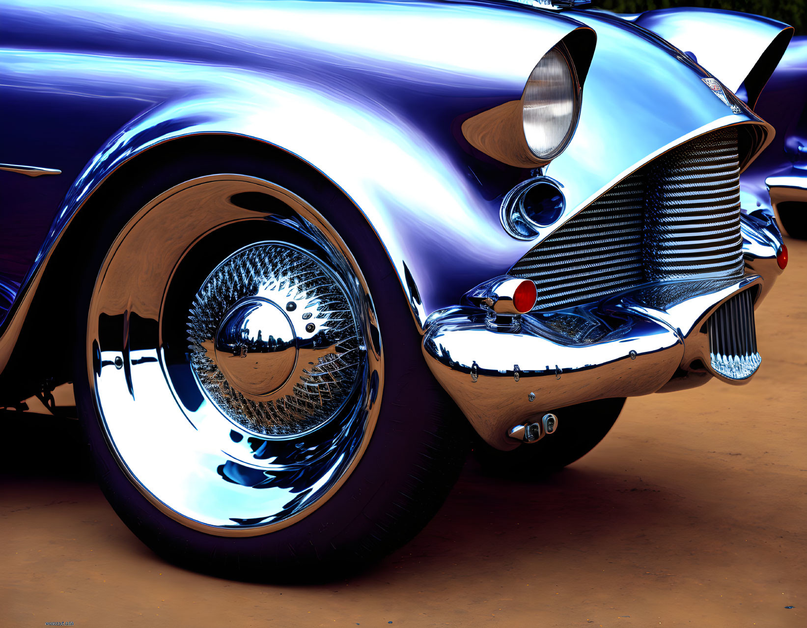 Classic Car Close-Up: Blue Metallic Finish & Chrome Details