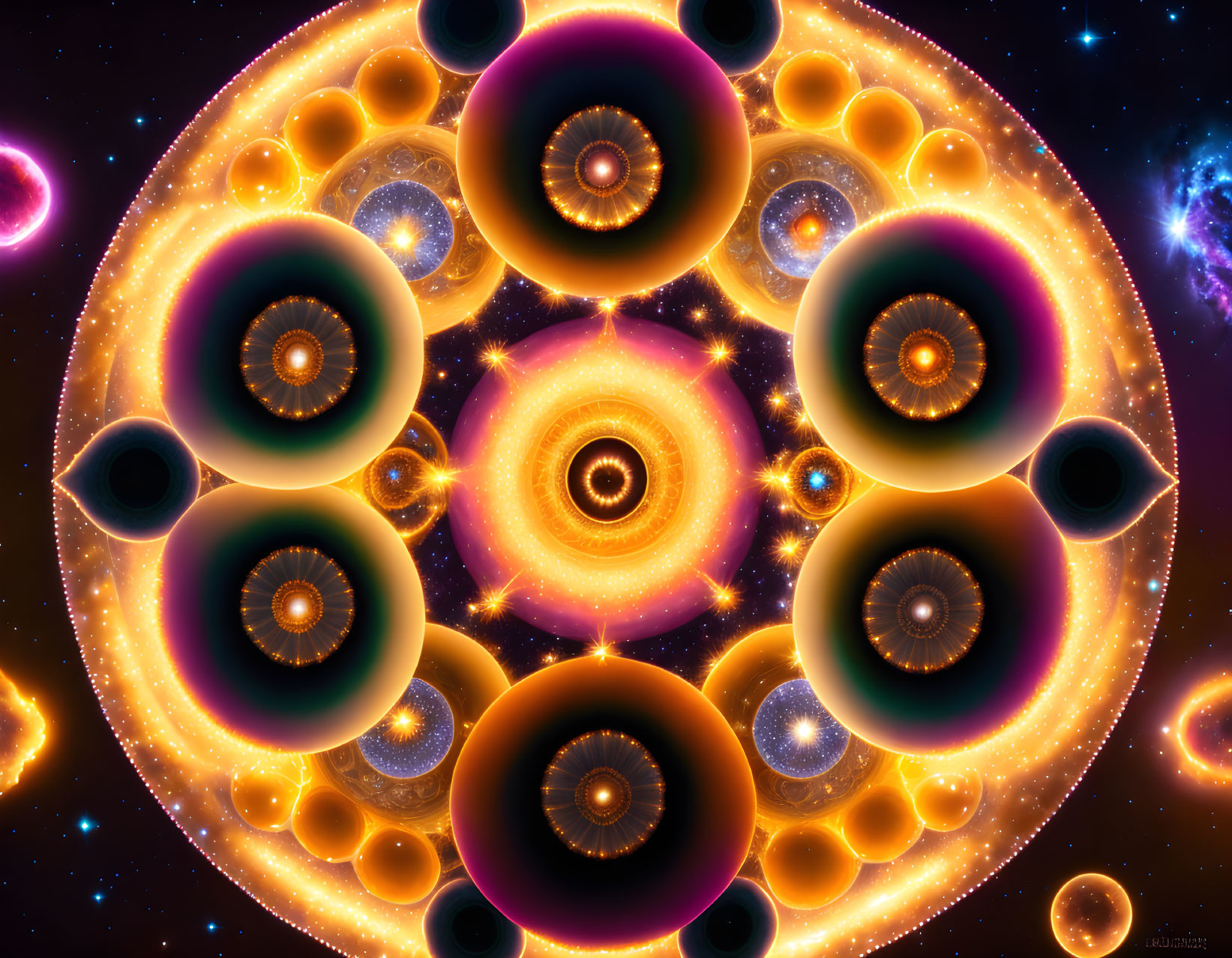 Colorful fractal art with glowing star and symmetrical patterns