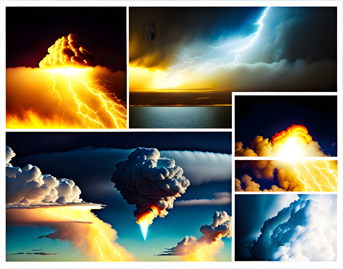 Dramatic Sky Scenes: Lightning, Fiery Clouds, Ocean Horizons