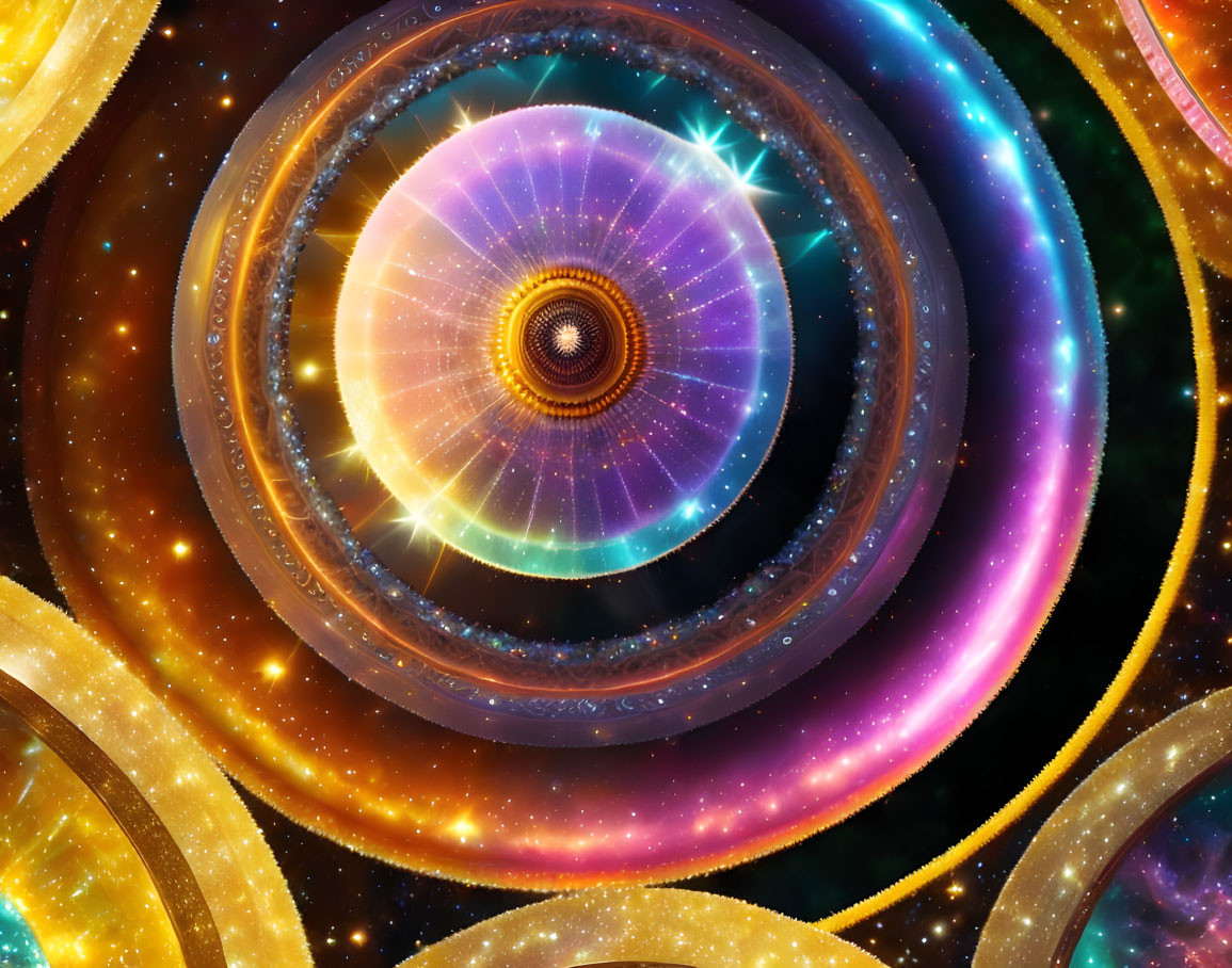 Colorful Cosmic Fractal Art: Radiant Swirling Patterns