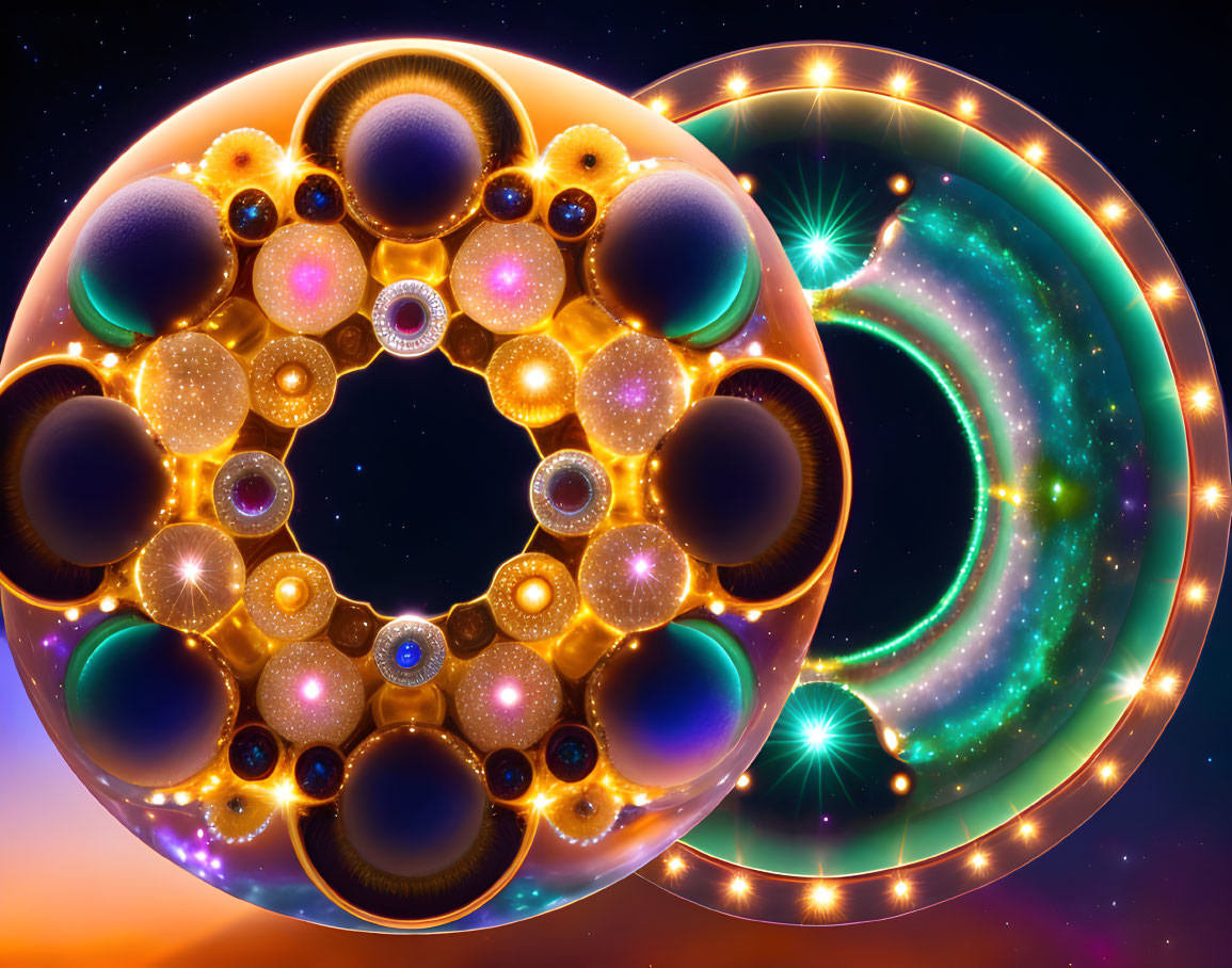 Cosmic torus with starry patterns in vibrant space scene