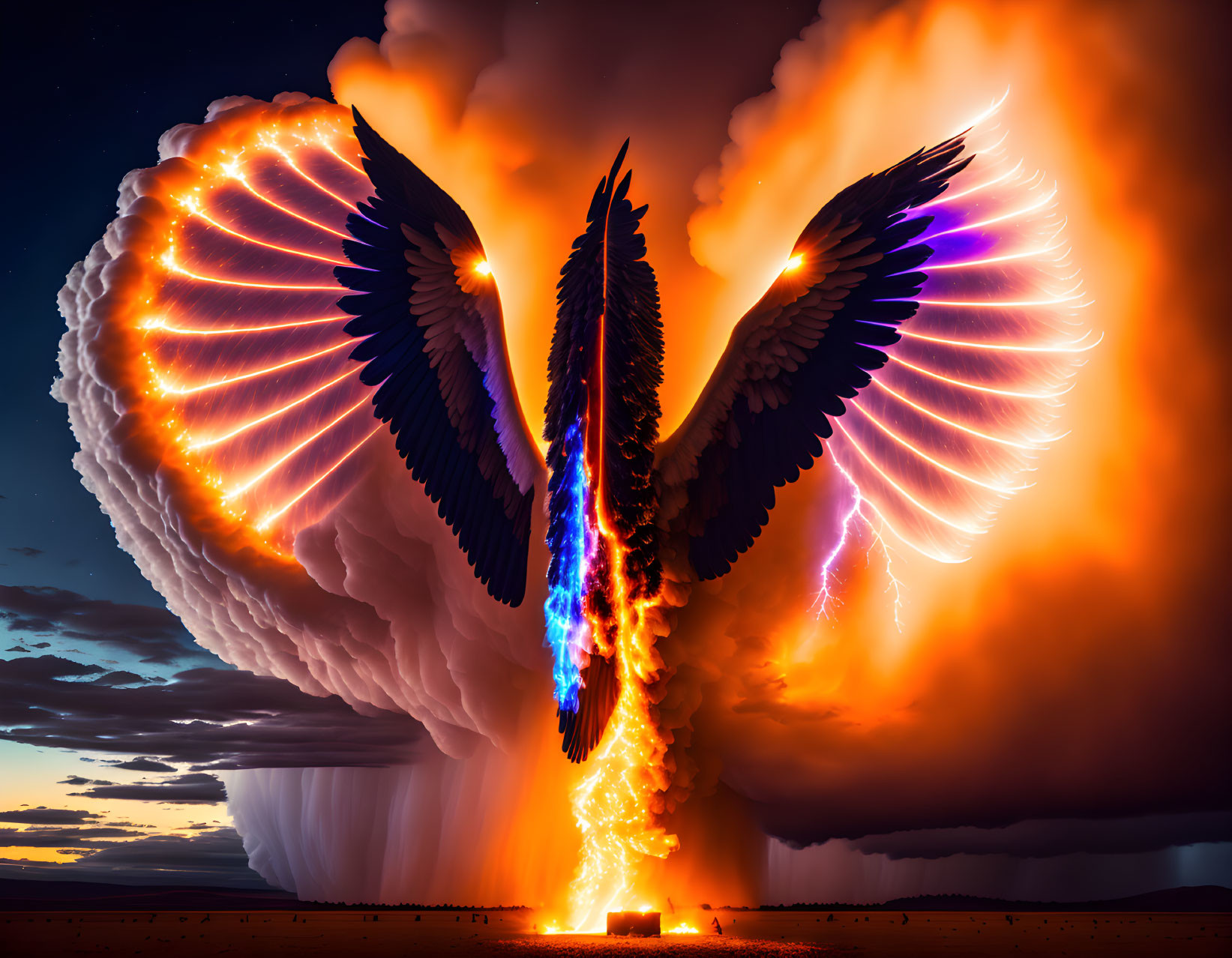 Vibrant phoenix illustration in fiery explosion scene