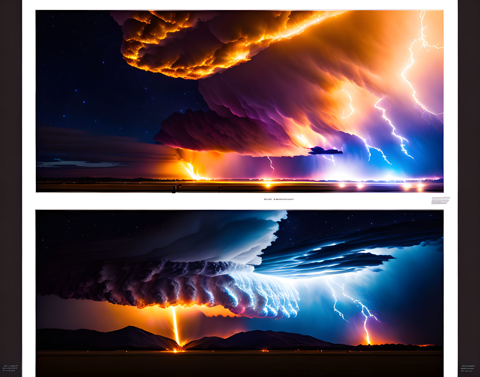 Volcanic eruptions and lightning in digital diptych art