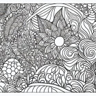 Detailed black and white floral, ocean, bird, fish, and seahorse coloring page