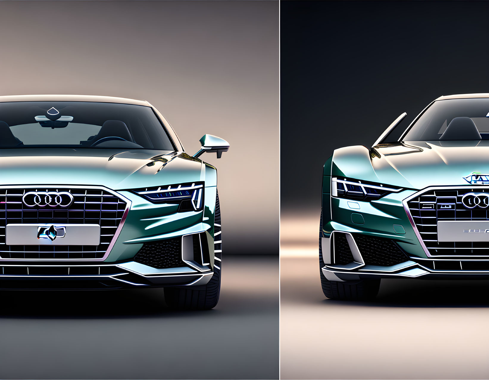 Two Audi cars showcasing futuristic designs on a gradient background