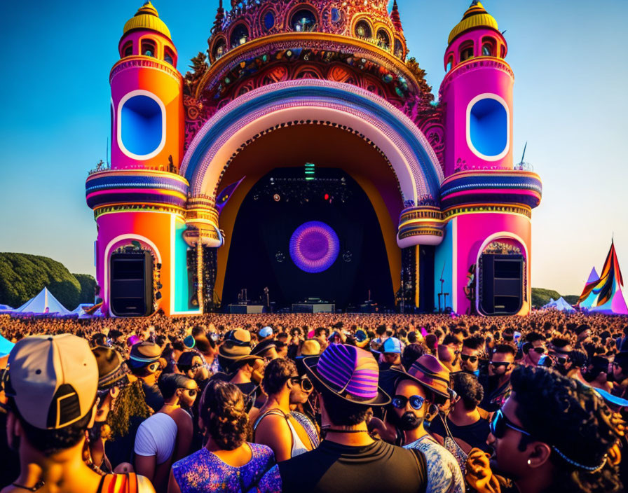 Colorful Stage at Vibrant Outdoor Music Festival