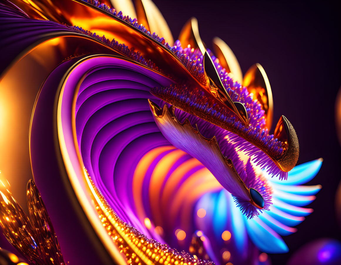 Vibrant spiral structure with metallic shades in abstract digital art