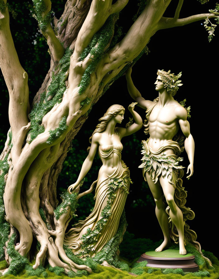 Porcelain sculpture of muscular male and delicate female figures in mythical scene