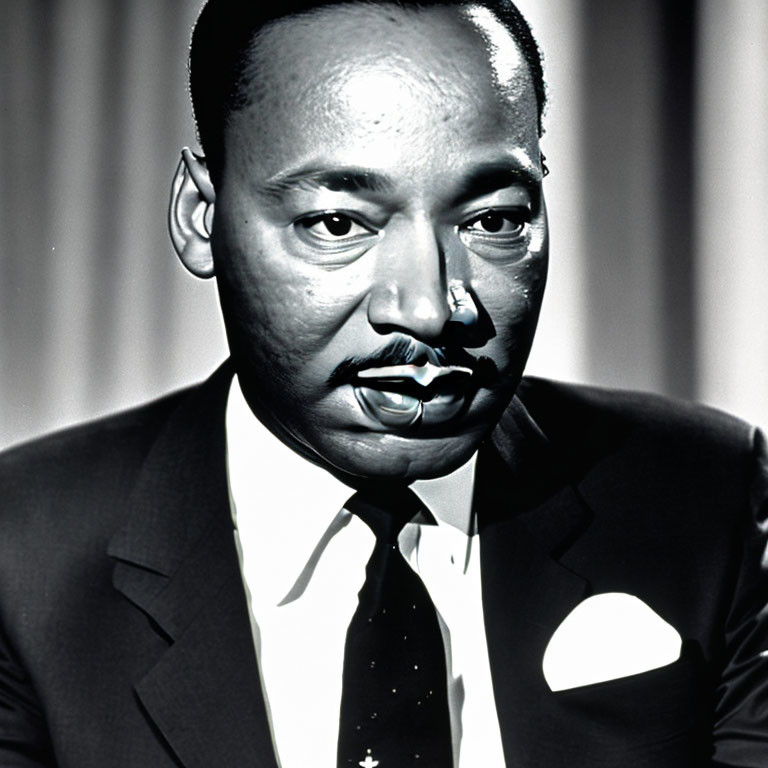 Monochrome image of man in suit with thoughtful expression