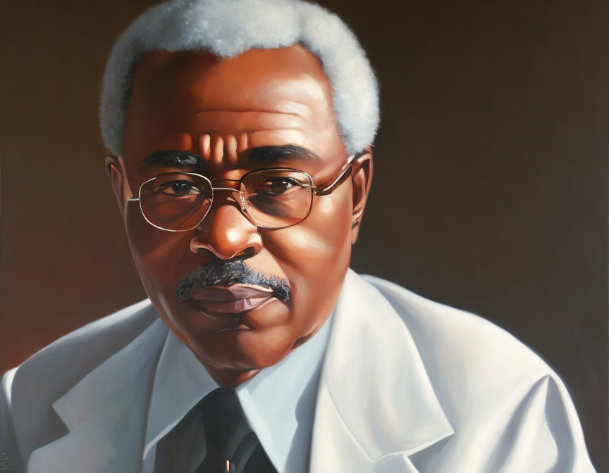 Elderly Man Portrait in Lab Coat on Brown Background