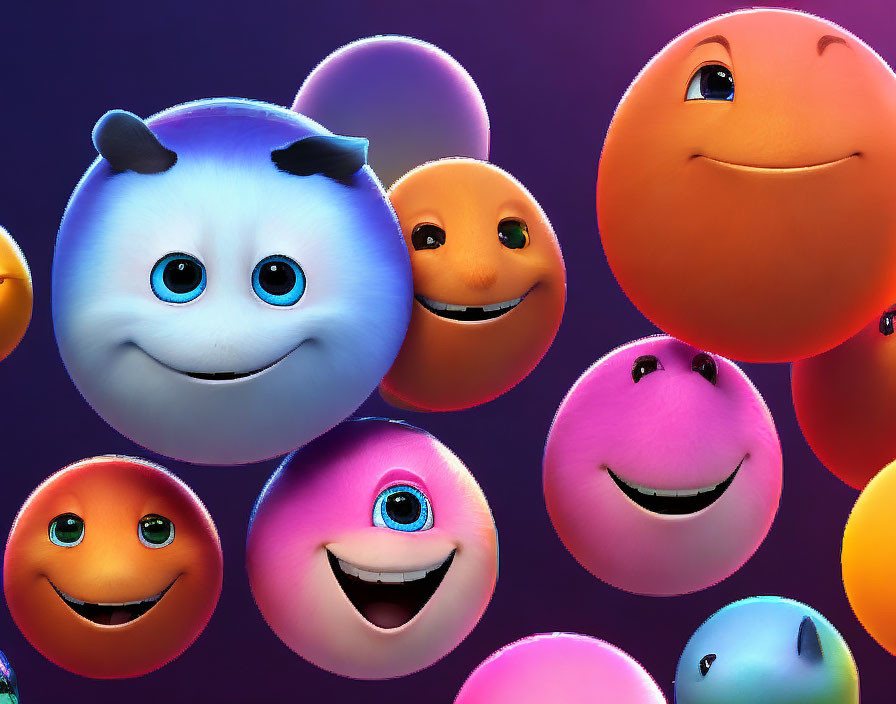 Vibrant 3D animated emojis with multiple expressions on purple backdrop