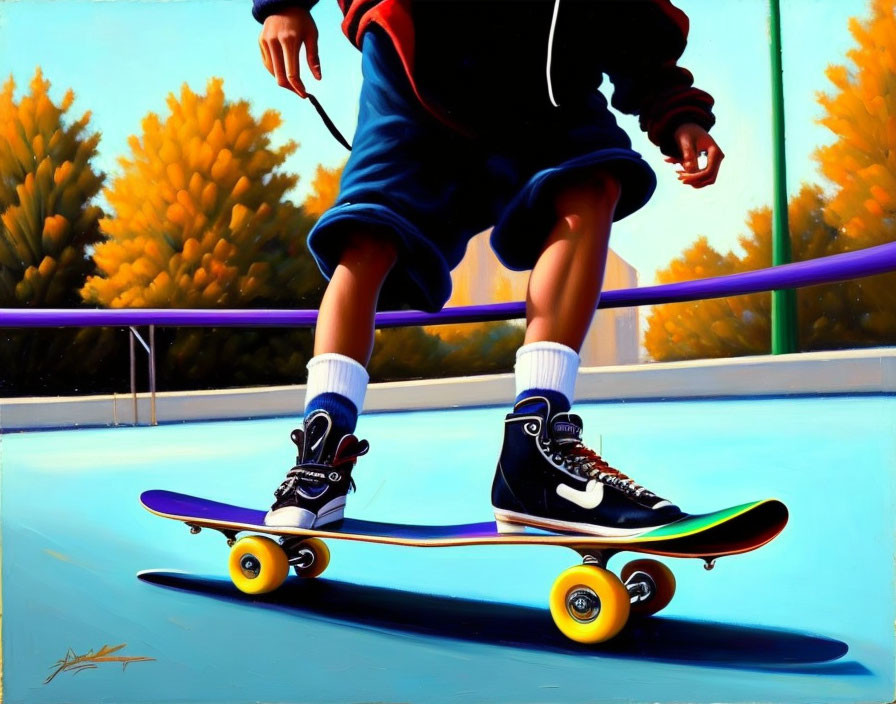 Person's Legs on Skateboard in Autumn Setting