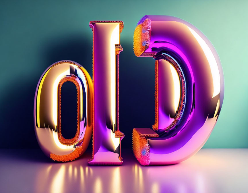 Reflective Gold and Purple 3D Letters "O" and "D" on Blue Gradient Background