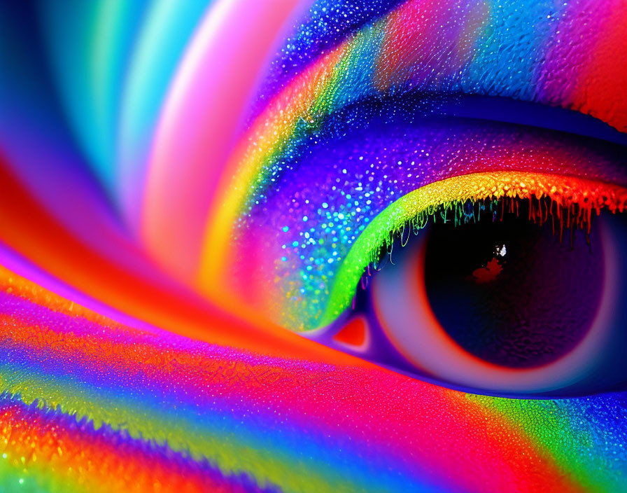 Close-up Macro Image of Rainbow Eye with Water Droplets